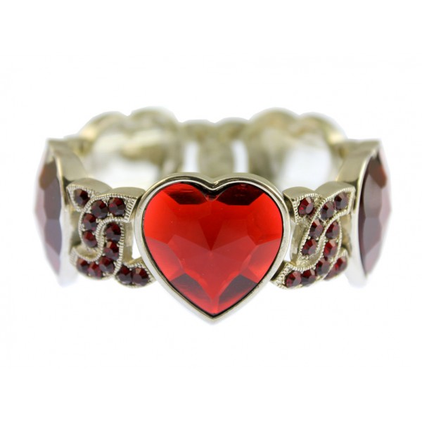 Rhodium Faceted Glass Heart Shape Charm w/Rhinestoned Half Circle Link - Smoke Red - BR-B8544LRDSM
