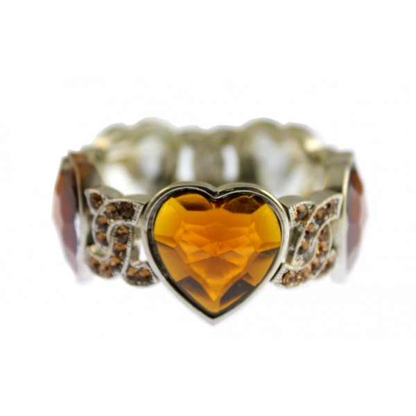 Rhodium Faceted Glass Heart Shape Charm w/Rhinestoned Half Circle Link - Taupe - BR-B8544LRDTP