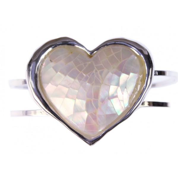 Hinge Bracelets -Mother of Pearl Heart Charm - BR-OB02069MPWHT