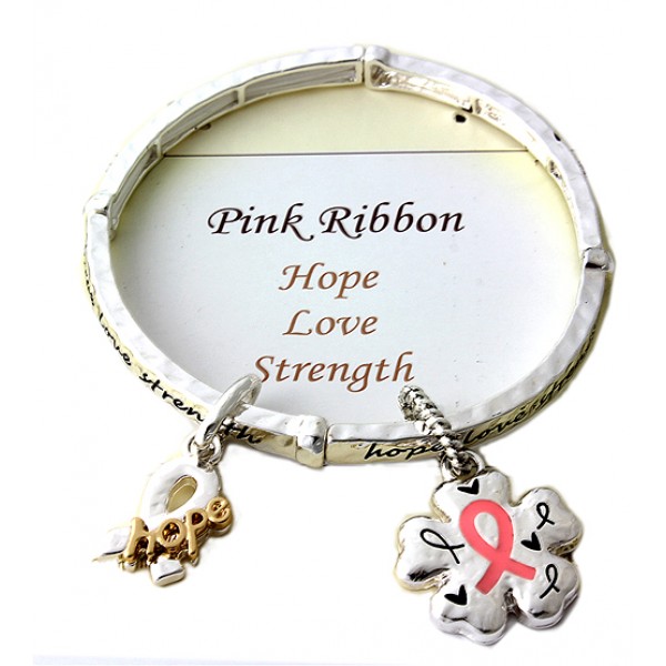 Stretchable Charm Bracelet - Pink Ribbon - Pink