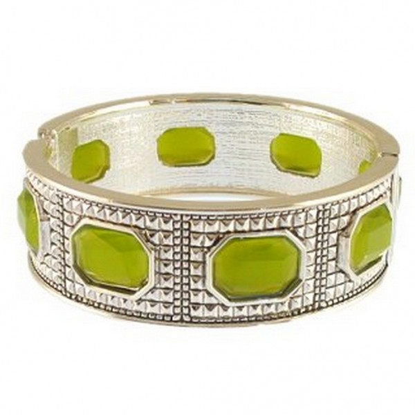 Faux CZ Hinge Bracelet/ Octagon - Green Color - BR-4953GN 