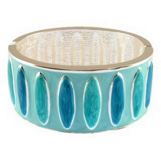 Hand Painted Hinge Bracelet/ Raised Oval - Blue Color - BR-5085BL