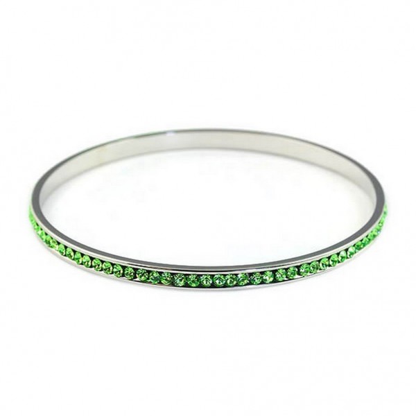 Bangle Bracelets - 67mm One Line Rhinestones - Peridot - BR-80685-PE