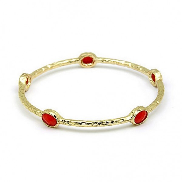 Bangle Bracelets w/ Coral Like Stones - Coral Color - BR-81190CO