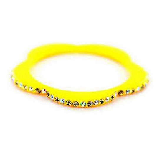 Bangle Bracelets - Flower Shape w/ Rhinstones - Yellow Color - BR-ACB2688G2