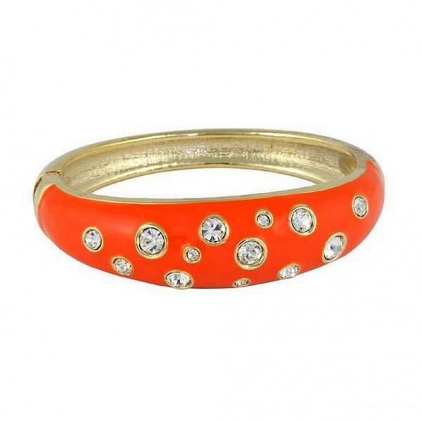 Bangle Bracelets - Eproxy w/ Clear Stones - Orange Color - BR-JB7189OG