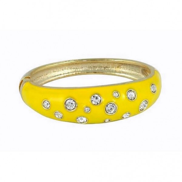 Bangle Bracelets - Eproxy w/ Clear Stones - Yellow