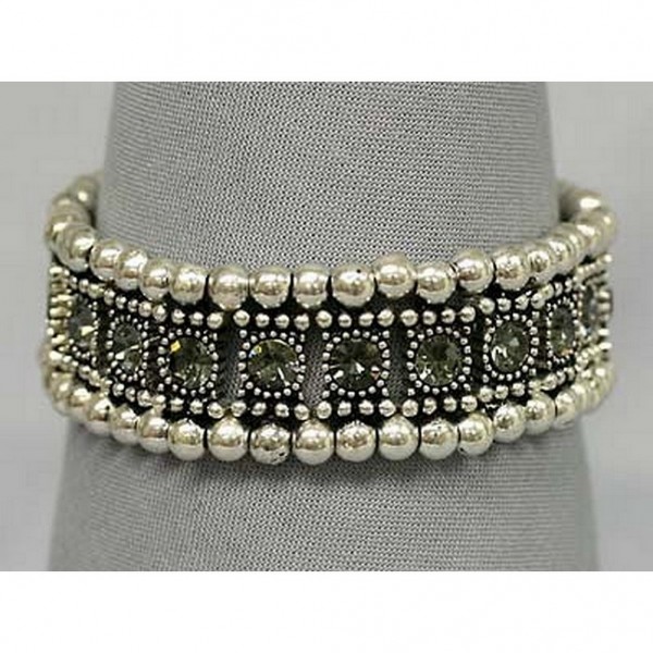 Stretchable Rhinestone Bracelets - Single Row w/ Bali Beads - Grey - BR-KH11362GY