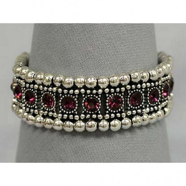 Stretchable Rhinestone Bracelets - Single Row w/ Bali Beads - Purple - BR-KH11362PL