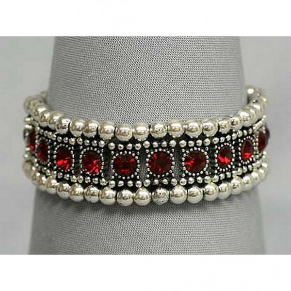 Stretchable Rhinestone Bracelets - Single Row w/ Bali Beads - Red - BR-KH11362RD