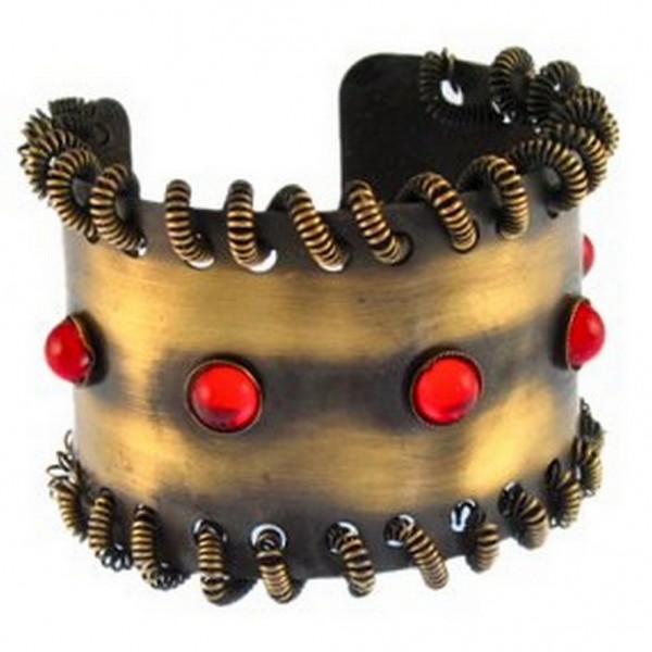 Brass Cuff Imitation Stone - Red Stone Color - BR-LY020RD