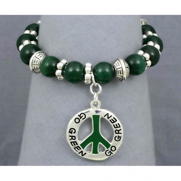 Go-Green Strectchable Bracelets w/ Peace Charm - BR-OB00055ASGRN