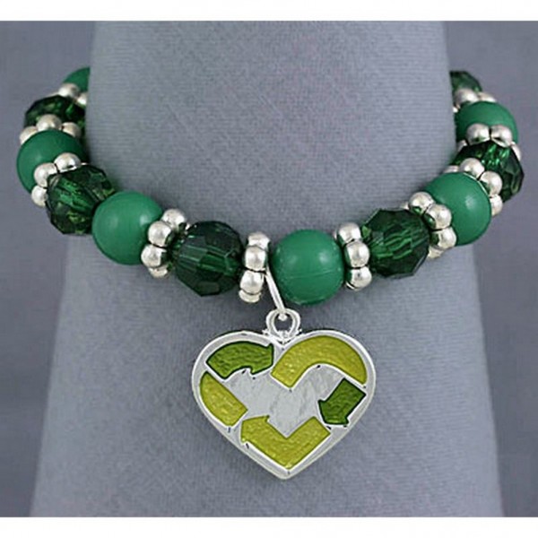 Go-Green Strectchable Bracelets w/ Heart Charm  - BR-OB00058ASGRN