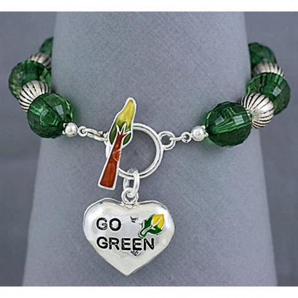 Go-Green Strectchable Bracelets w/ Heart Charm  - BR-OB00060ASGRN