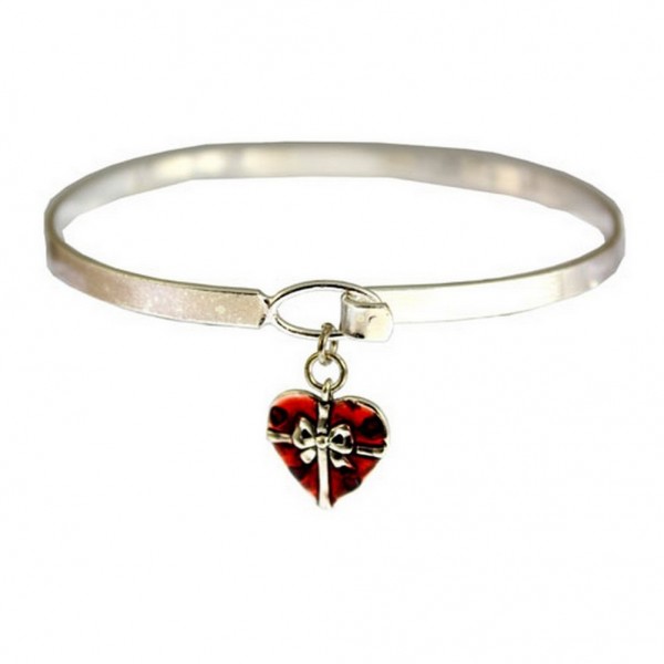 Charm Bracelets - Heart Charm Bangle - BR-OB00098ASRED