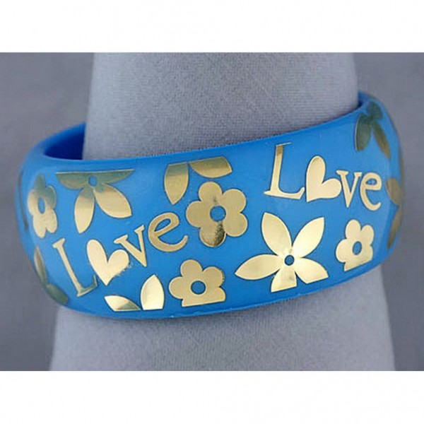 Acrylic Bangle w/ Loves & Flowers Bracelets - Blue - BR-OB00182BLU
