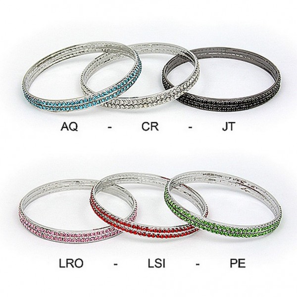 Bangle Bracelets - 2-Row Rhinestone - AQ – Turquoise – BR-WAB055-18B-AQ
