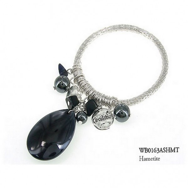 Charm Bracelets - Semi Precious Stone Bracelets - Hematite Circulation - BR-WB0163ASHMT