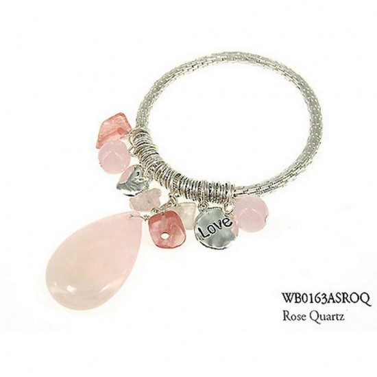 Charm Bracelets - Semi Precious Stone Bracelets - Rose Quartz Love - BR-WB0163ASROQ