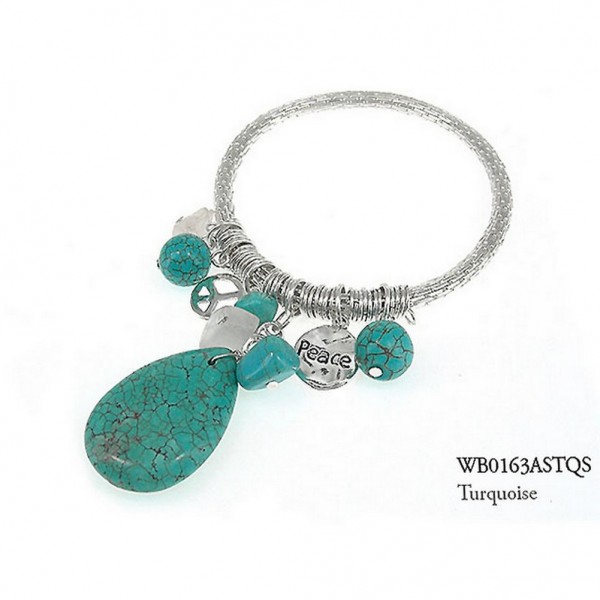 Charm Bracelets - Semi Precious Stone Bracelets - Turquoise Peace - BR-WB0163ASTQS