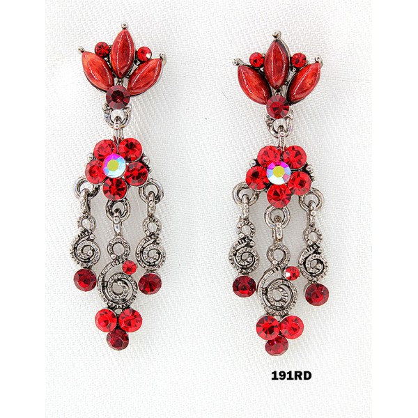 Crystal Earrings  - Red - ER-191RD