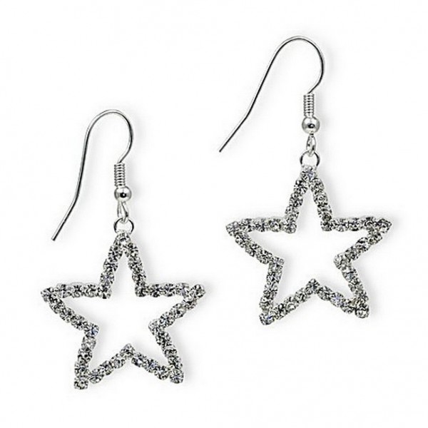 Dangling Rhinestones Star Earrings - Clear - ER-20677CR
