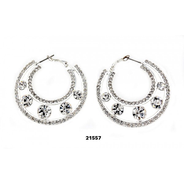 Rhinestone Post Hoops Earrings - Double Circles - ER-21557S-S