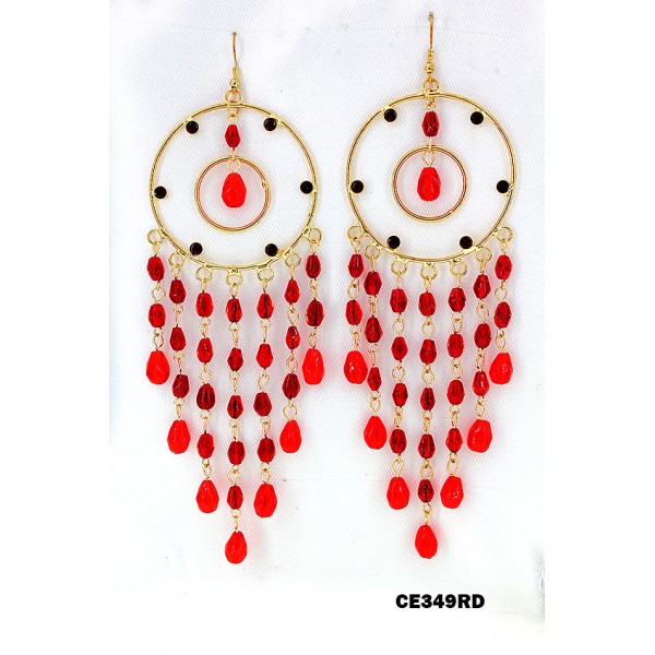 Chandelier Rhinestone Earring - Red - ER-CE349RD