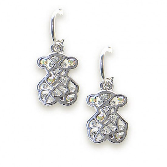 T-Bear Charm w/ Crystals Earrings - Rhodium Plating - Clear - ER-E2199CL
