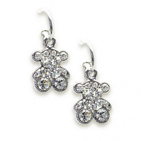T-Bear Charm w/ Crystals Earrings - Rhodium Plating - Clear - ER-E2201CL