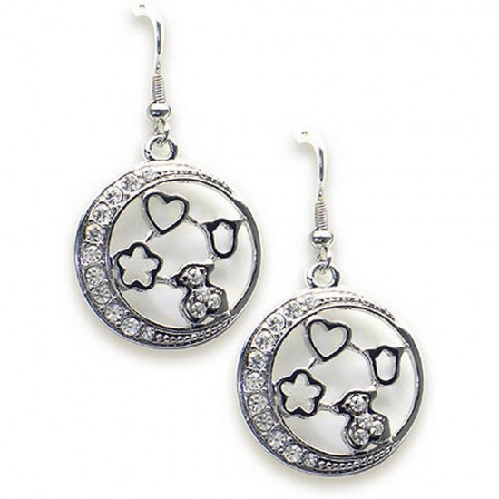 T-Bear Charm w/ Crystals Earrings - Rhodium Plating - Clear - ER-E2496CL