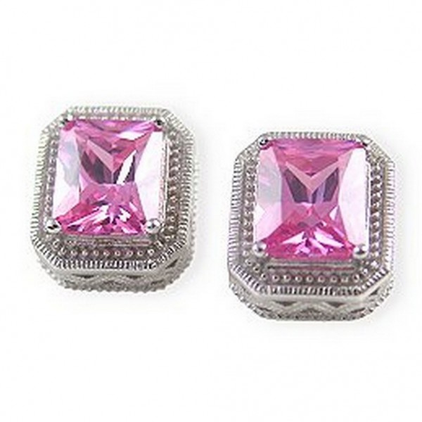 Casting Silver Earrings w/ CZ - Pink - ER-SV163PK