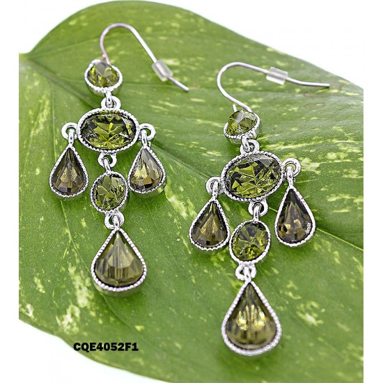 Crystal Tear Drop Earrings - Green - ER-CQE4052F1