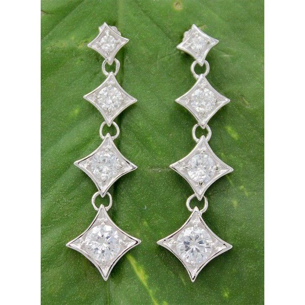 Earrings - 925 Sterling Silver w/ CZ - 4 Diamonds Shape - ER-PER8715CL