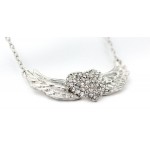 Rhinestone Heart w/ Angel Wing Charm Necklaces - Clear - NE-JVSN8921CL