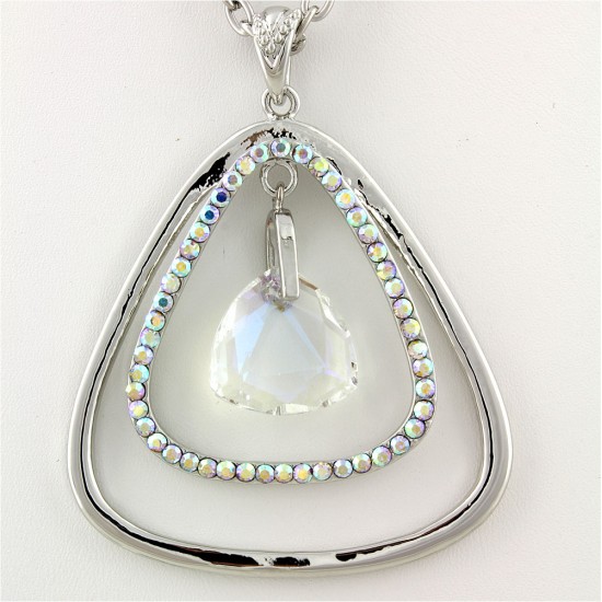 Geometry Necklaces - Dual Open Triangle w/ Dangling Crystal - AB 14" -NE-12233AB