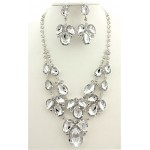 Rhinestone/ Glass Stone Bib Design Necklace + Earring Set - NE-12246