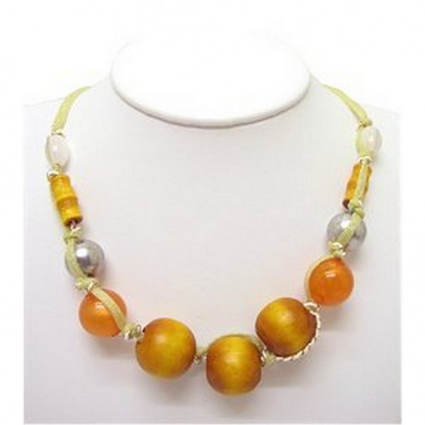 Wooden Beads Necklace - Taupe Color - NE-245TP