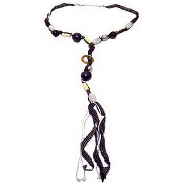 Mixed Beads Necklace W/ Ribbon String - NE-247BK