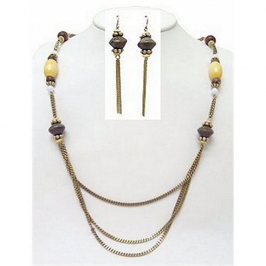 Wood Beads Necklace & Earrings Set - NE-263