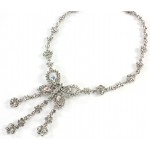Rhinestone Butterfly Charm Necklace and Earring Set - Clear Stones - NE-828CL