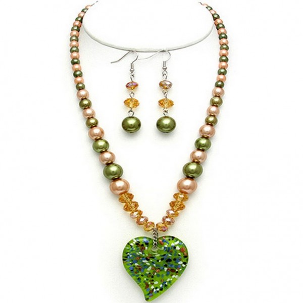 Murano Glass Necklace & Earrings Set - NE-AACDS1904F