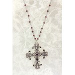 Cross Charm Necklace - Casting Silver w/ Black Stones - NE-ACQN1876E