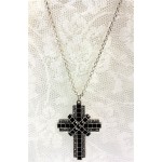 Cross Charm Necklace - Burnish-Like Silver w/ Black Stones - NE-ACQN4753B