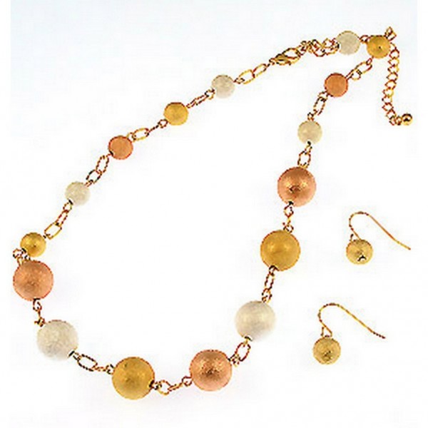 Metallic Brass Beaded Necklace & Earring Set - NE-CQN2336