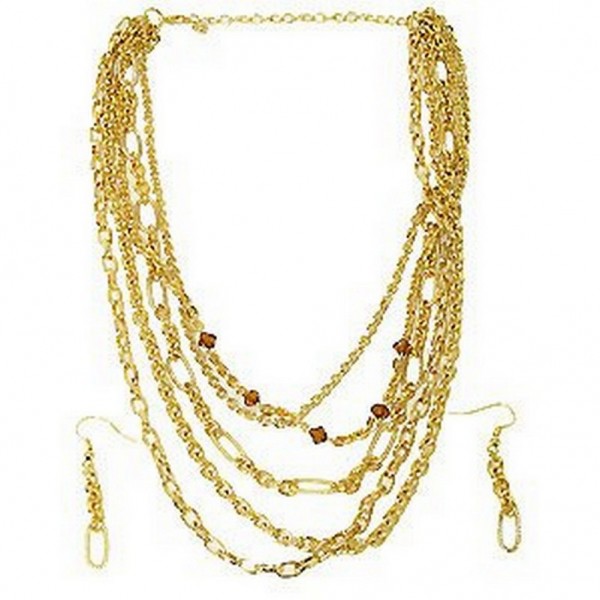 Multi Gold Chain Necklace & Earring Set - NE-CQN2360G