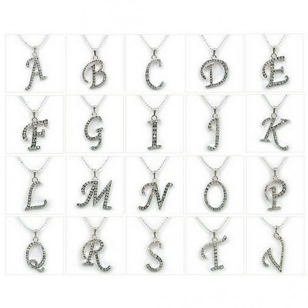 30-pc Assortment Rhinestone Initial Charms Necklaces - Clear - NE-JJN0000CL-30MIX