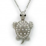 Animal - Turtle - Rhinestone Turtle Charms Necklaces - Clear - NE-JN4257CL