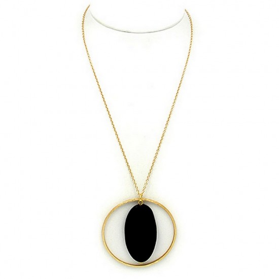 Necklace: Circle w/ Agate Stone - 28” - NE-JN705JET