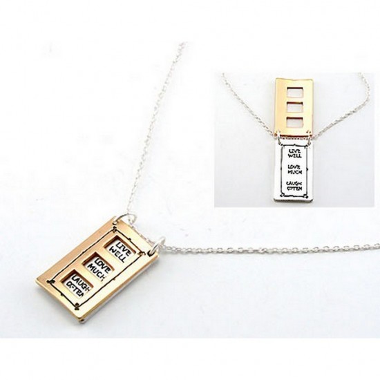 Flip Top Lid Message Pendant Necklace - "Live Well Love Much"  - NE-MN4102M2T